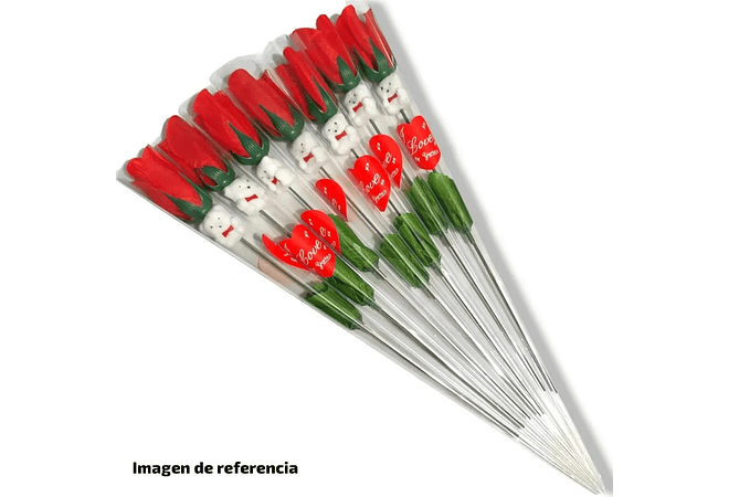ROSA ARTIFICIAL ROJA INDIVIDUAL GRANDE CON OSITO  MOD# FU-42 🧸🥰