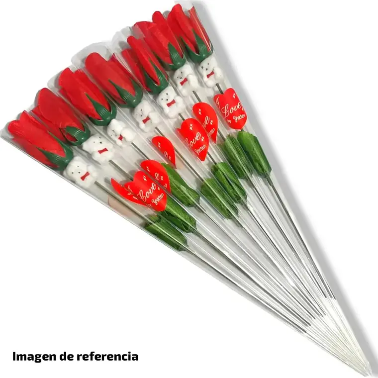ROSA ARTIFICIAL ROJA INDIVIDUAL GRANDE CON OSITO  MOD# FU-42 🧸🥰 3