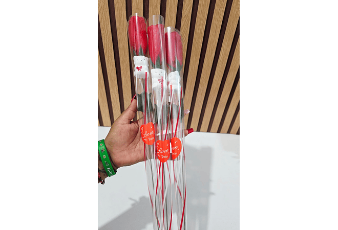 ROSA ARTIFICIAL ROJA INDIVIDUAL GRANDE CON OSITO  MOD# FU-42 🧸🥰