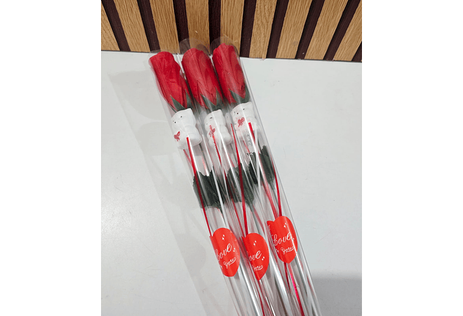 ROSA ARTIFICIAL ROJA INDIVIDUAL GRANDE CON OSITO  MOD# FU-42 🧸🥰