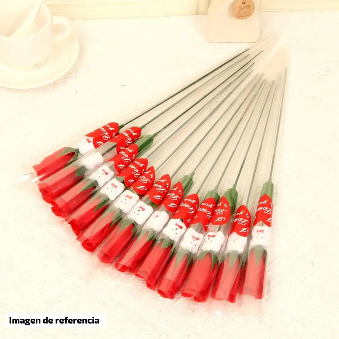PAQ DE 3 ROSAS ARTIFICIALES ROJAS CHICAS CON OSITO MOD# FU-41 🧸🥰 5