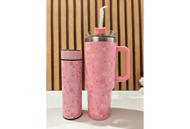 🌸🍒 DÚO DE TERMO VACUUM FLORES/ CEREZAS MODEL #3263-B  🍒🌸