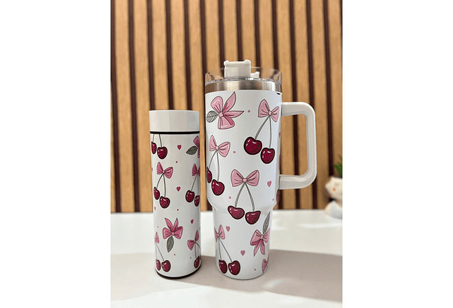 🌸🍒 DÚO DE TERMO VACUUM FLORES/ CEREZAS MODEL #3263-B  🍒🌸