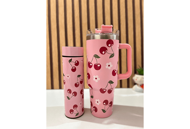 🌸🍒 DÚO DE TERMO VACUUM FLORES/ CEREZAS MODEL #3263-B  🍒🌸