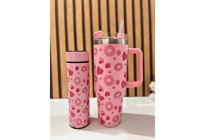 🌸🍒 DÚO DE TERMO VACUUM FLORES/ CEREZAS MODEL #3263-B  🍒🌸