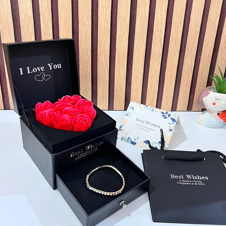 ALHAJERO CON ROSAS ETERNAS DE JABON Y PULSERA (BOLSA+ TARJETITA) MOD# 718🧼🫧 4