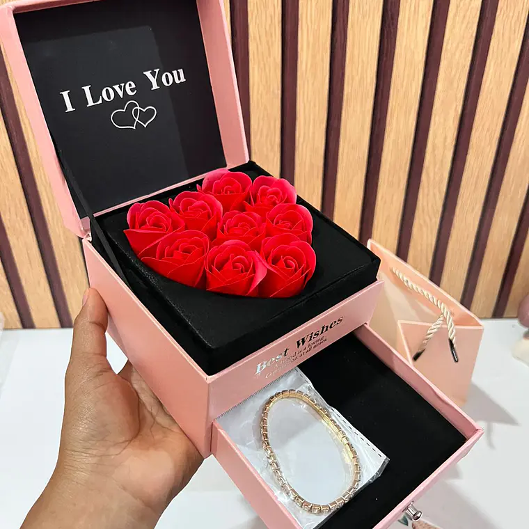 ALHAJERO CON ROSAS ETERNAS DE JABON Y PULSERA (BOLSA+ TARJETITA) MOD# 718🧼🫧 6