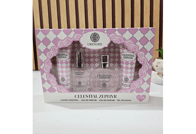 SET DE FRAGANCIA + LOCIÓN + CREMA +GEL DE DUCHA CELESTIAL ZEPHYR(GRENOBIL) MOD# i708