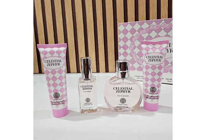 SET DE FRAGANCIA + LOCIÓN + CREMA +GEL DE DUCHA CELESTIAL ZEPHYR(GRENOBIL) MOD# i708