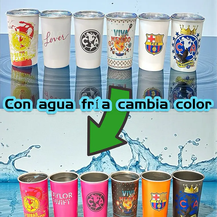 VASITO MÁGICO CLUBES DE FUTBOL DE 470ML (CAMBIA DE COLOR) MOD# 4009 ⚽ 2