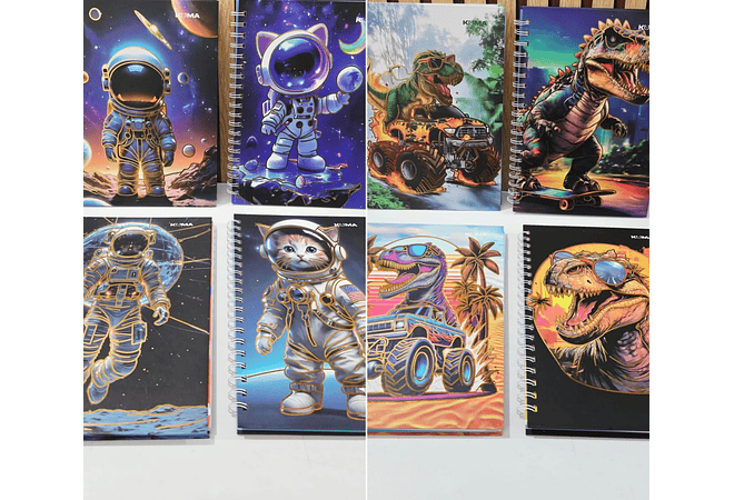 (RAYAS) LIBRETA 100 HOJAS  ESTAMPADO DINOSAURIO O ASTRONAUTA MOD# D100-8-R 🦖🪐
