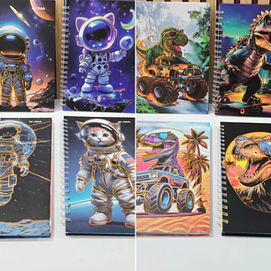 (RAYAS) LIBRETA 100 HOJAS  ESTAMPADO DINOSAURIO O ASTRONAUTA MOD# D100-8-R 🦖🪐