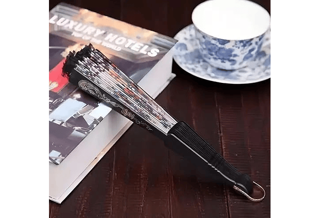 🪻DOCENA DE ABANICOS NEGRO DISEÑO FLORAL MOD #A8  🌺