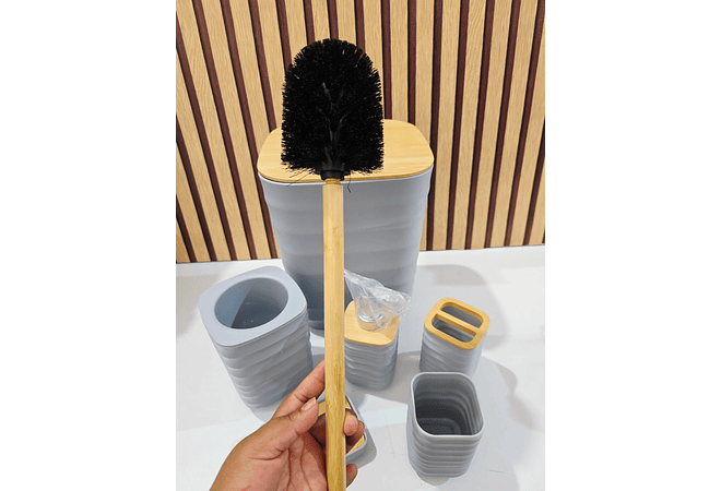 SET DE 6 PZ PARA BAÑO CON TAPA DE MADERA MOD# BH0204083