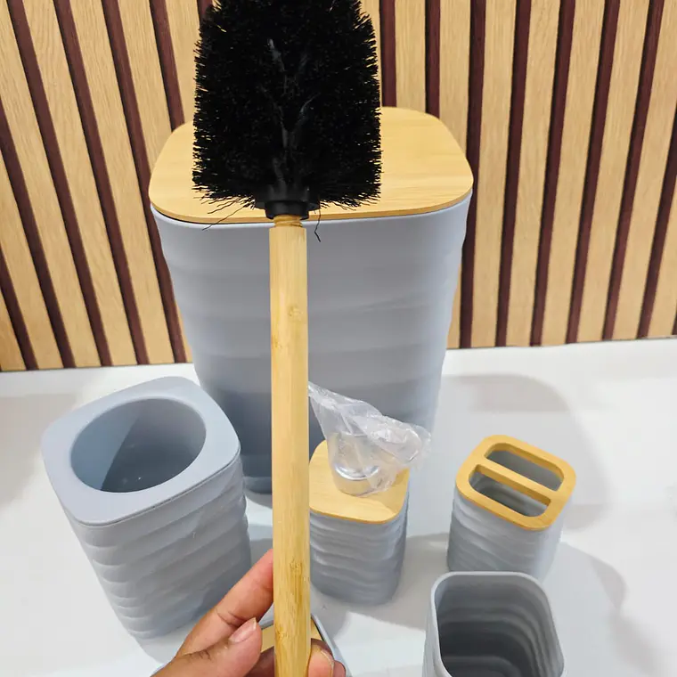 SET DE 6 PZ PARA BAÑO CON TAPA DE MADERA MOD# BH0204083 2