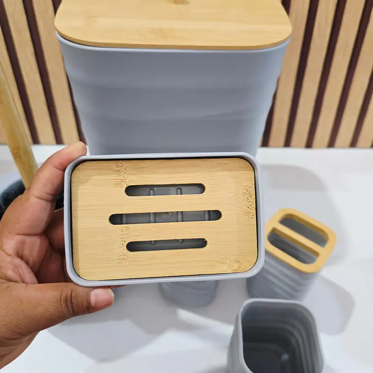 SET DE 6 PZ PARA BAÑO CON TAPA DE MADERA MOD# BH0204083 6