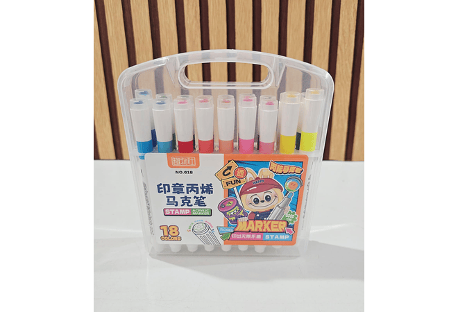 CAJITA CON 18 PLUMONES DISEÑO LABUBU MOD# 618