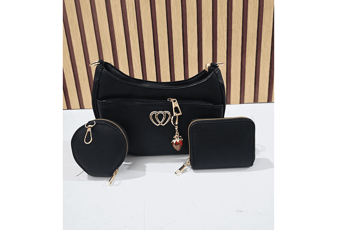 COMBO BOLSITA MARICONERA+ CARTERITA + MONEDERO (CORAZÓN) MOD# ZX-2505