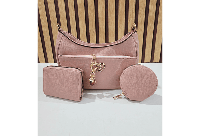 COMBO BOLSITA MARICONERA+ CARTERITA + MONEDERO (CORAZÓN) MOD# ZX-2505