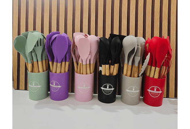 SET DE 12 UTENSILIOS GRANDES DE SILICONA PARA COCINA