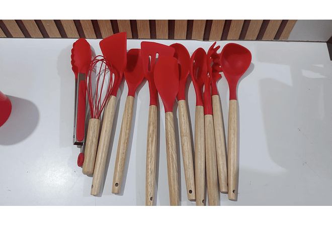 SET DE 12 UTENSILIOS GRANDES DE SILICONA PARA COCINA