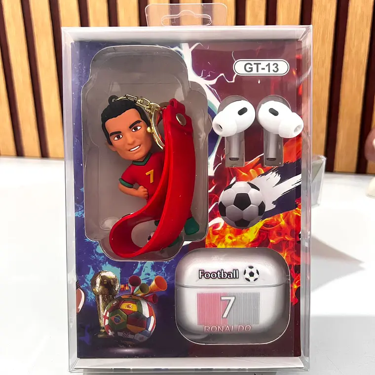 ESTUCHE CON AUDÍFONOS Y LLAVERO JUGADOR DE FUTBOL MUNDIAL MOD# FR-9514🎧🎶 3