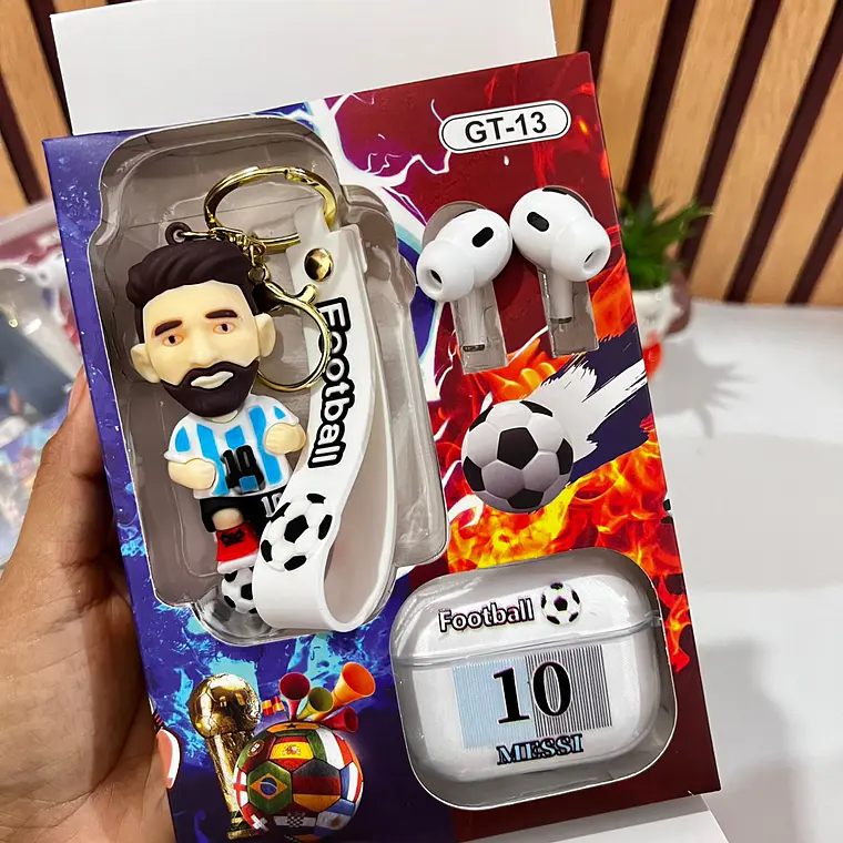 ESTUCHE CON AUDÍFONOS Y LLAVERO JUGADOR DE FUTBOL MUNDIAL MOD# FR-9514🎧🎶 4