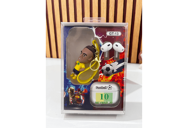 ESTUCHE CON AUDÍFONOS Y LLAVERO JUGADOR DE FUTBOL MOD# FR-9514🎧🎶