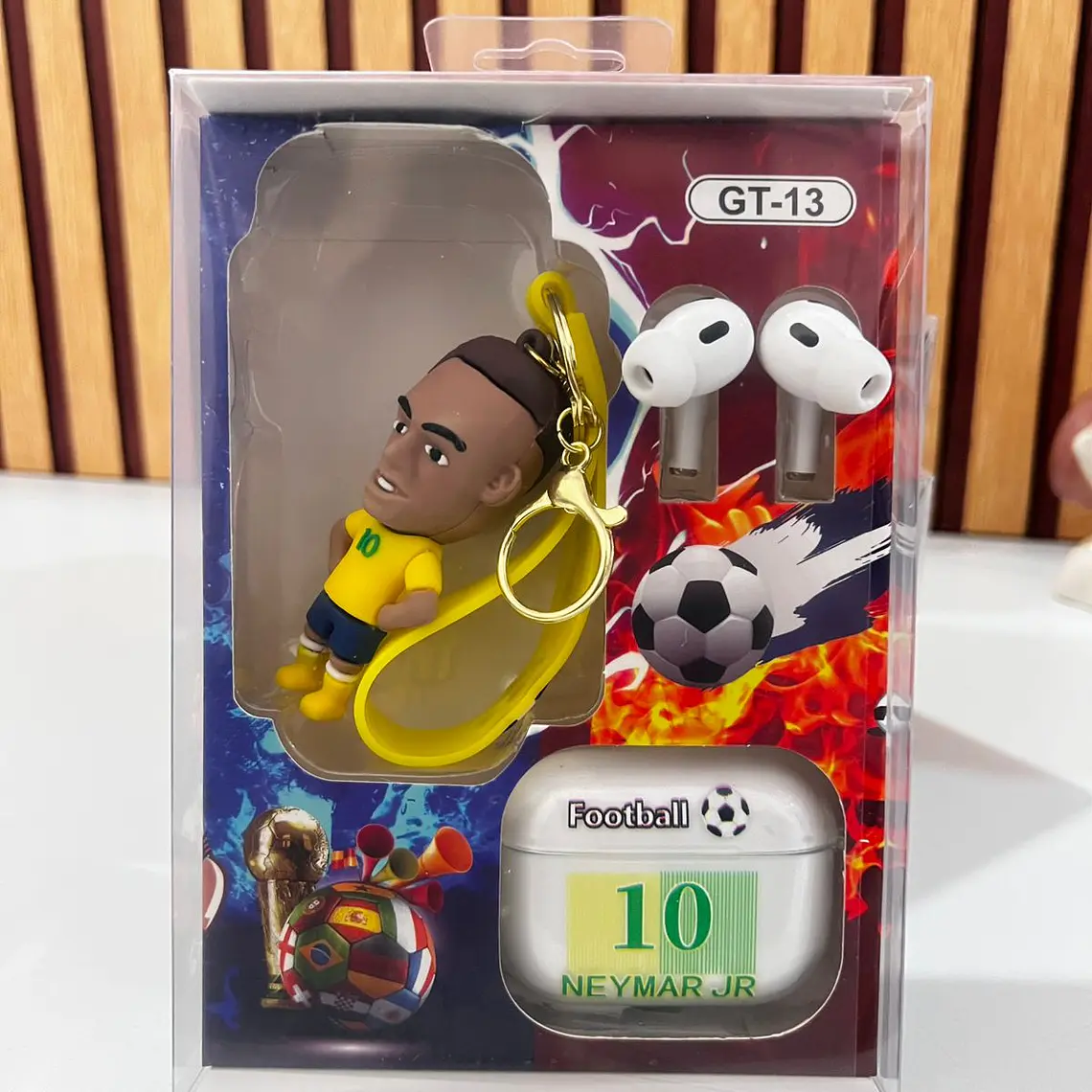 ESTUCHE CON AUDÍFONOS Y LLAVERO JUGADOR DE FUTBOL MUNDIAL MOD# FR-9514🎧🎶 5
