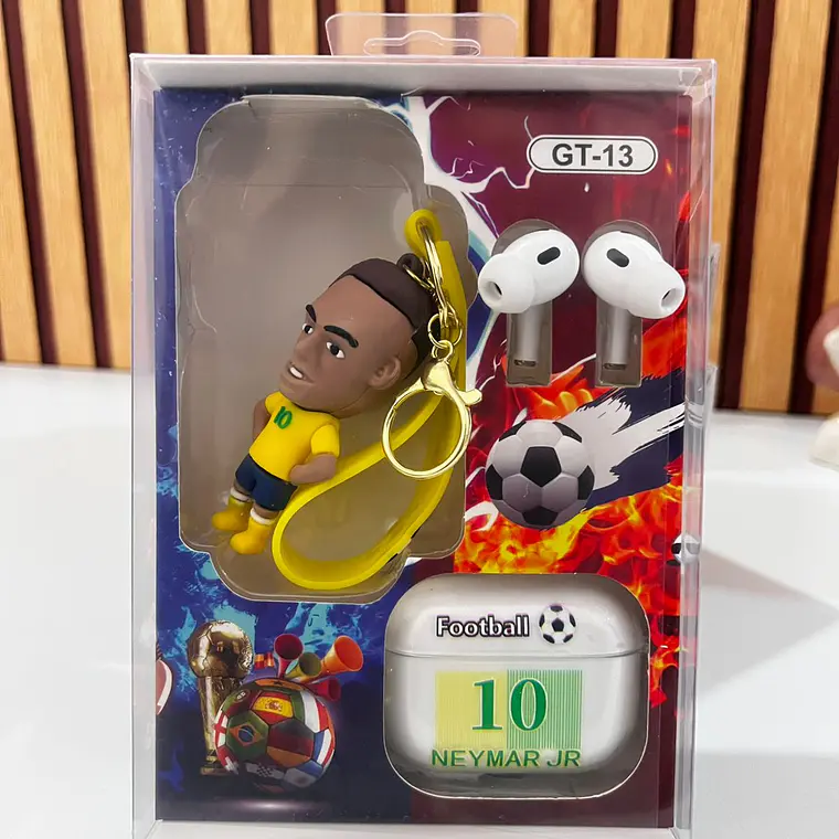 ESTUCHE CON AUDÍFONOS Y LLAVERO JUGADOR DE FUTBOL MUNDIAL MOD# FR-9514🎧🎶 5