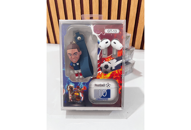 ESTUCHE CON AUDÍFONOS Y LLAVERO JUGADOR DE FUTBOL MOD# FR-9514🎧🎶