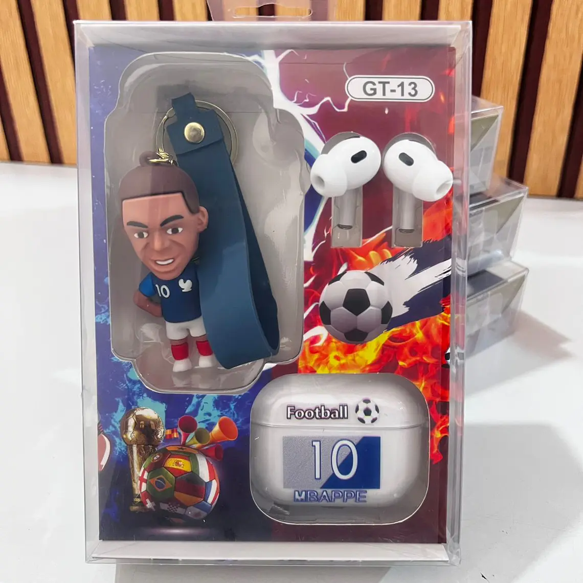 ESTUCHE CON AUDÍFONOS Y LLAVERO JUGADOR DE FUTBOL MUNDIAL MOD# FR-9514🎧🎶 6