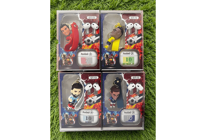 ESTUCHE CON AUDÍFONOS Y LLAVERO JUGADOR DE FUTBOL MOD# FR-9514🎧🎶