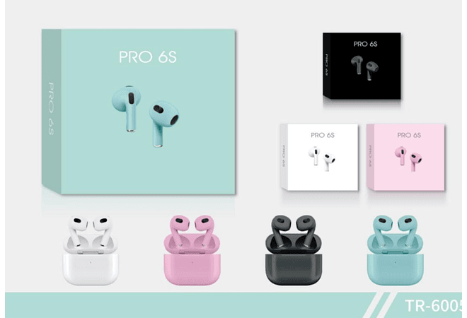 AUDÍFONOS INALÁMBRICOS PRO 6S (IMITACIÓN) MOD #TR-6005🎧 🎶