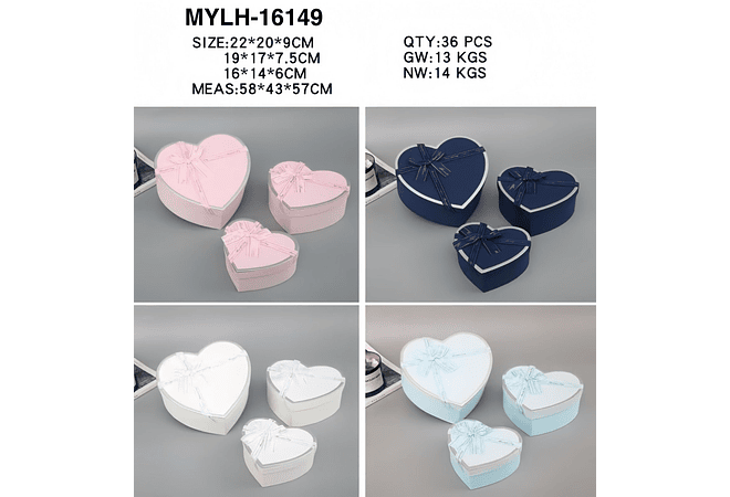 JUEGO DE CAJAS TRÍO DISELO CORAZÓN CON MOÑO MOD #MYLH-16149
