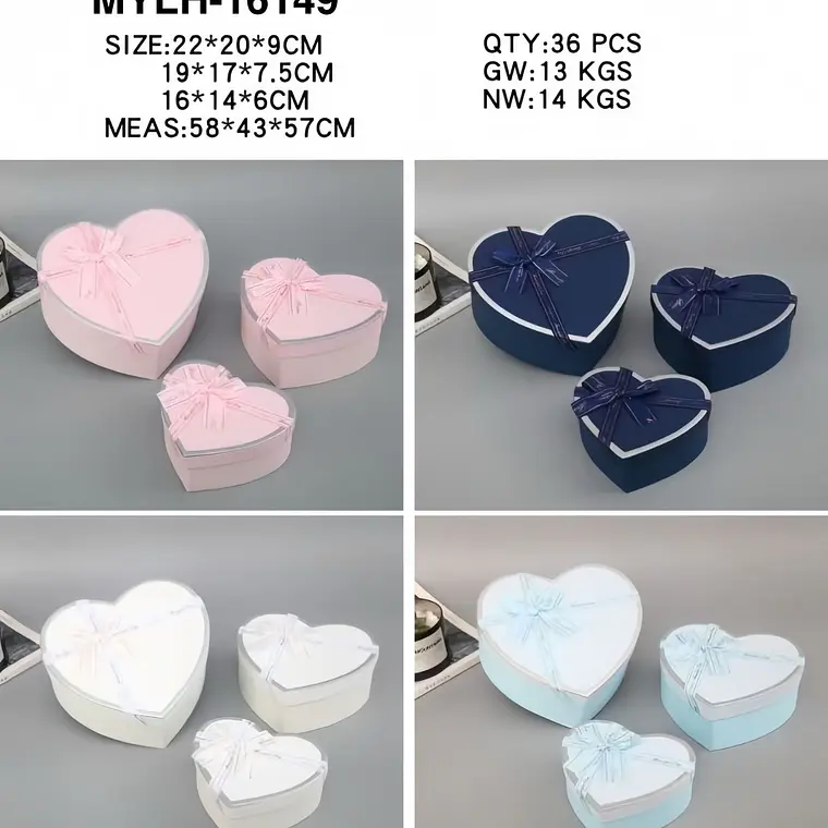 JUEGO DE CAJAS TRÍO DISELO CORAZÓN CON MOÑO MOD #MYLH-16149 2
