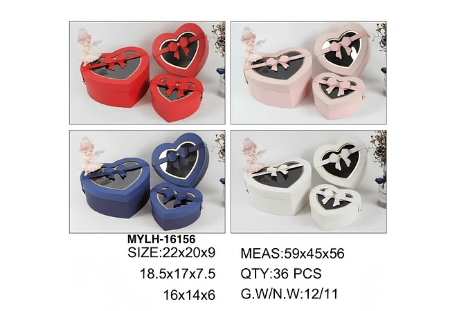 SET DE 3 CAJITAS EN FORMA DE CORAZÓN CON MOÑO PARA REGALO MOD# MYLH-16156 💝🎁