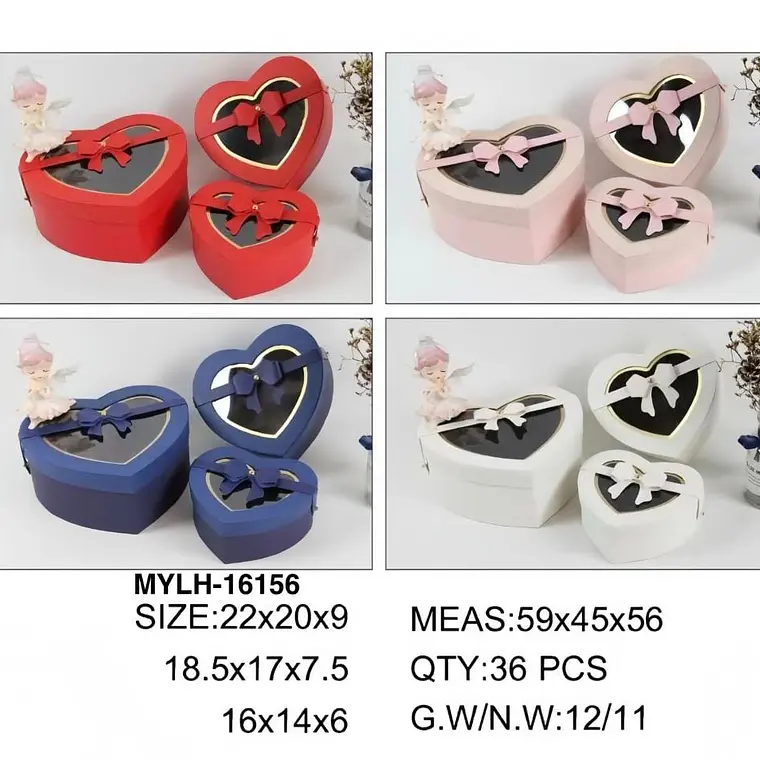 SET DE 3 CAJITAS EN FORMA DE CORAZÓN CON MOÑO PARA REGALO MOD# MYLH-16156 💝🎁 1