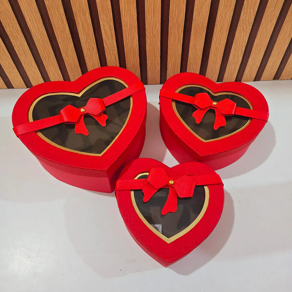 SET DE 3 CAJITAS EN FORMA DE CORAZÓN CON MOÑO PARA REGALO MOD# MYLH-16156 💝🎁 3