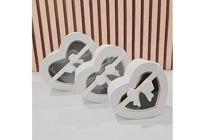 SET DE 3 CAJITAS EN FORMA DE CORAZÓN CON MOÑO PARA REGALO MOD# MYLH-16156 💝🎁