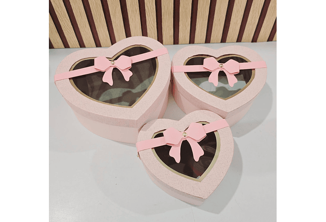 SET DE 3 CAJITAS EN FORMA DE CORAZÓN CON MOÑO PARA REGALO MOD# MYLH-16156 💝🎁