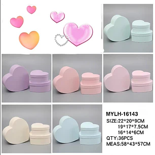SET DE 3 CAJAS EN FORMA DE CORAZÓN PARA REGALO COLORES LISOS MOD# MYLH-16143🎁🎉