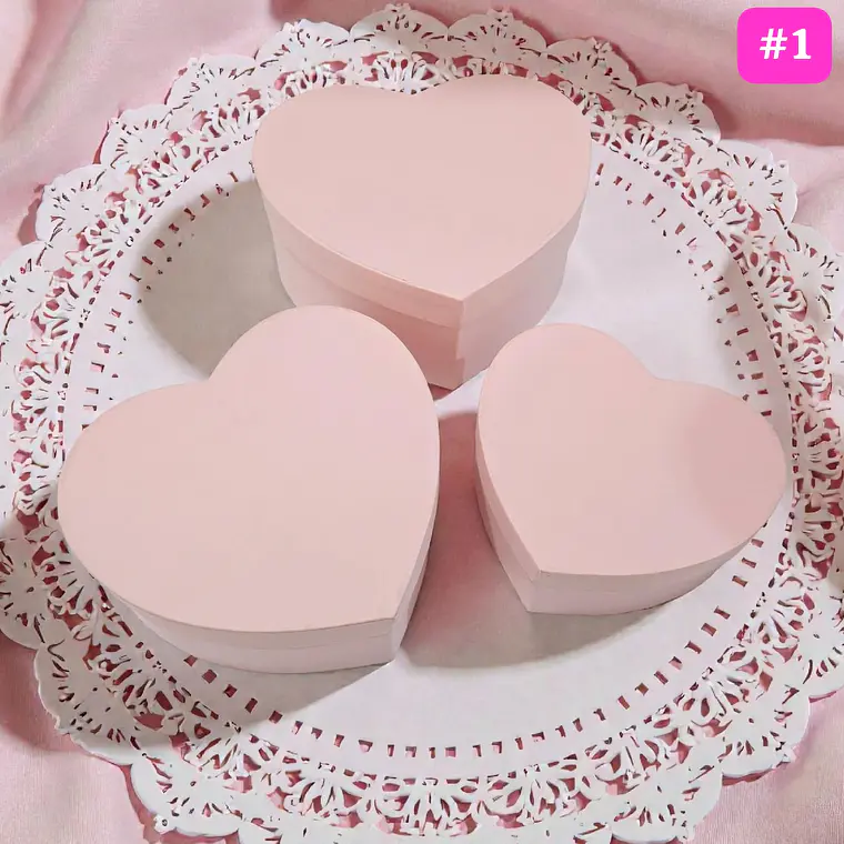 SET DE 3 CAJAS EN FORMA DE CORAZÓN PARA REGALO COLORES LISOS MOD# MYLH-16143🎁🎉 3