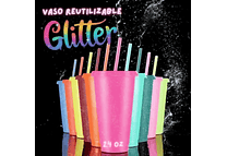 PAQ DE 12 VASOS GLITTER CON TAPA Y POPOTE 700ML.