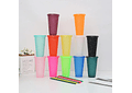 PAQ DE 12 VASOS GLITTER CON TAPA Y POPOTE 700ML.