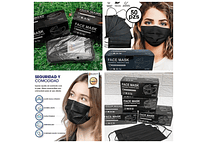 CAJITA CON 50 CUBREBOCAS NEGROS PARA ADULTO