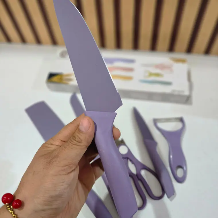 SET DE CUCHILLOS + TIJERAS + PELADOR COLORES LISOS(Cajita pequeña)MOD# ER-0278 🍴 7