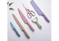 SET DE CUCHILLOS + TIJERAS + PELADOR MULTICOLOR (cajita mediana) MOD# ER-0278 ✂️ 🍴