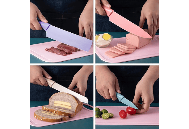 SET DE CUCHILLOS + TIJERAS + PELADOR MULTICOLOR (cajita mediana) MOD# ER-0278 ✂️ 🍴