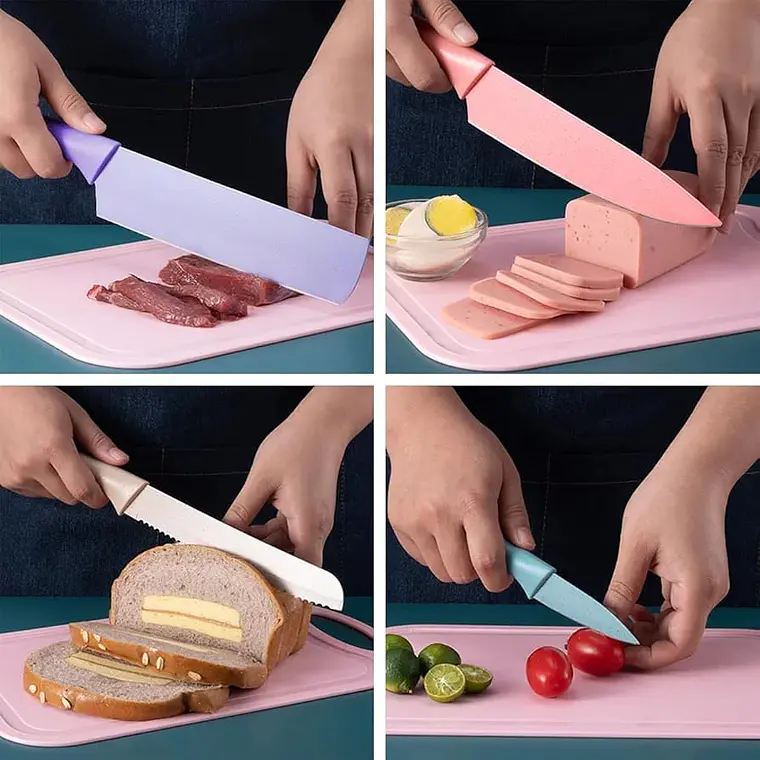 SET DE CUCHILLOS + TIJERAS + PELADOR MULTICOLOR (cajita mediana) MOD# ER-0278 ✂️ 🍴 5